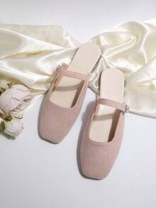 Women's Spring/Summer French Mary Jane Mule Slip-On Shoes, Fashionable Fairy Style Loafers - Pink - View 6