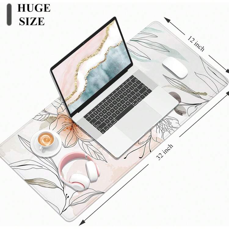 Alfombrilla de escritorio, alfombrilla de mouse, 32 x 12 pulgadas, XXL extendida para juegos, decoración de escritorio, alfombrilla de mouse XL para y teclado. - Desierto Flor - Añade 4