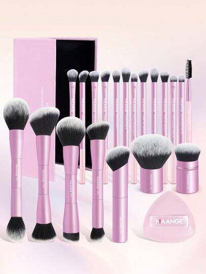 MAANGE 20pcs Professional Aluminum Tube Makeup Brush Set, Includes 1 Accessory And Paper Box Storage, Containing Expandable Foundation Brush, Dual-Ended Powder Brush, Blush Brush, Highlighter Brush, Contour Brush, Eyeshadow Brush, Blending Brush, Concealer Brush, Mixing Brush, Etc. Soft Bristles, Portable, Ideal For Travel And A Great Gift For Women And Girls.