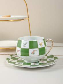 1 buah Set Cangkir Kopi Kecil & Tatakan, Cangkir Pasangan dengan Motif Kotak-kotak yang Indah, Cocok untuk Penggunaan Kopi di Rumah, Klub, Kafe, dan Kantor - MultiWarna - View 7