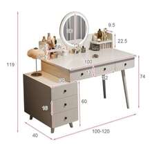 Mesa de Maquillaje Blanca con Espejo Iluminado + Cajones y Estantes, Amplio Almacenamiento para Cosméticos, Ideal para Hogar y Salón de Belleza - Blanco - Ver 2