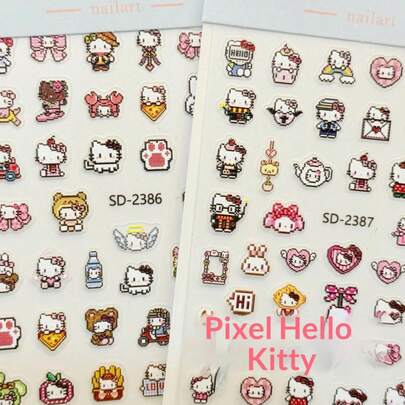 2pcs/Set Pixel Cat Nail Art Stickers, 3D Embossed Waterproof Stickers, Cute & Beautiful, Friend Gift, Surprise, Aesthetic & Affordable, New Year Gift, Valentine's Day Gift, Easter Gift (Random Style)