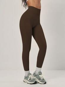 PinkTip Ropa deportiva de mujer de punto acanalado sin costuras, pantalones deportivos de cintura alta que levantan, adecuados para correr, hacer ejercicio, uso casual, yoga, diseño ajustado - Café integral - Ver 5