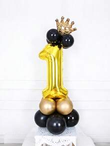17件套数字柱形气球套装，包含16英寸金色0-9数字铝箔气球、金色迷你皇冠、黑金乳胶气球，适用于周年纪念、生日派对、派对装饰、节日庆典、婚礼、摄影道具、情人节礼物装饰等场合。 - 彩色 - 查看 7