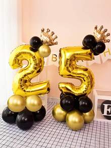 17件套数字柱形气球套装，包含16英寸金色0-9数字铝箔气球、金色迷你皇冠、黑金乳胶气球，适用于周年纪念、生日派对、派对装饰、节日庆典、婚礼、摄影道具、情人节礼物装饰等场合。 - 彩色 - 查看 4