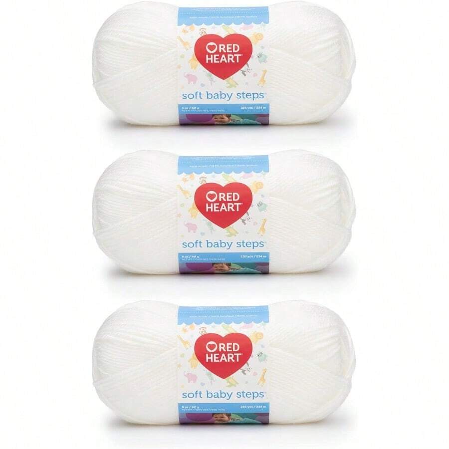 Red Heart Soft Baby Steps - Hilo blanco - Paquete de 3 unidades de 141 g 5 oz - Acrílico - 4 Medianos Peinado - 256 yardas - Tejer Crochet - Blanco - Ver 1