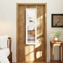 White Full Length Mirror Jewelry Cabinet | Wall/Door Mounted Jewelry Armoire With Makeup Mirror, Ring Slots & Necklace Hooks | Large Storage Organizer For Bedroom Dressing Room - 白色 - 查看 5