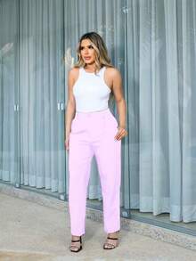 MF Tailored Trousers With Dominique Texture, Pleated, Knife Cut - Baby Pink - View 1