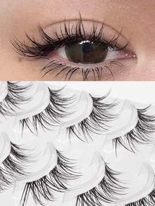 5 对狐狸风格前短后长假睫毛，一体式倾斜狐狸眼形，浓密填充的全长拉长睫毛，适合作为生日、朋友、情人节礼物，韩式美妆风格假睫毛，睫毛，睫毛，假睫毛 - 尖尾漫畫款 - 查看 9