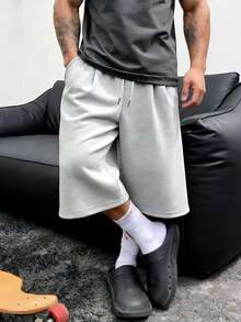 男士时尚七分裤，宽松阔腿休闲运动篮球短裤，适合夏季穿着 - 淺灰色 - 查看 5