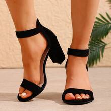 Women's Chunky Heel Sandals, New Summer Strappy Open Toe Strap Roman High Heel Shoes, Versatile Mom Style - Black - View 7