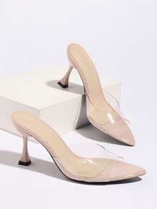 Jin Bei Qi 女士高跟鞋，时尚宴会派对户外优雅透明PVC玻璃鞋跟带尖头套脚穆勒鞋，柔软镜面材质，性感浅粉色，适合休闲、居家、户外、旅行、T台等场合。 - 淺粉色 - 查看 8