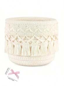 1pc Handmade Woven Cosmetic Storage Box, Makeup Organizer, Mini Basket, Boho Decor Basket, Small Storage Basket, Boho Beach Style Room Decor, Makeup Brush Holder, Brush Holder, Ivory Color Pouch, Brush Holder, Brush Rack, Perfume Storage Box, Cosmetic Bag, Gift For Her, Christmas Gift, Ideal For Bedroom, Living Room, Office, Back To School , Makeup Room Decor - Multicolor - View 7