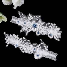 Bridal Garter, Lace Pearl Thigh Garter, Elastic Floral Leg Accessory, Wedding Favor, Bachelorette Party & Evening Dress Accessory - Blue - View 4