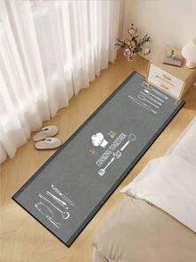 【热销！！！】1片装软橡胶厨房地垫，3.5毫米厚，灰色条纹卡通厨房用具图案，吸水性强，可自行裁剪以适应厨房大小，表面为织物材质，中间层为海绵层，底部为橡胶层，适用于厨房地毯、厨房装饰、婚礼装饰、家居装饰、浴室地垫、玄关地垫、洗衣房地垫、走廊地毯、客厅地垫等。