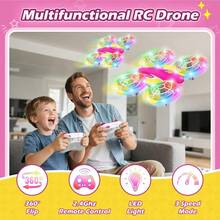 Dron LED RC para s mayores de 6 años regalo de cumpleaños de Navidad para s y niñas con control remoto y baterías volteos de 360° 3 modos de velocidad 45 minutos de vuelo juguete-0002 - RosaRojoAmarillo - Ver 2