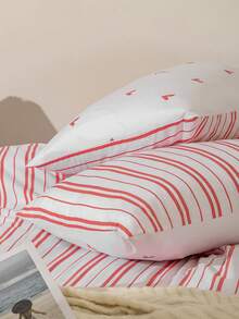 2/3-Piece Heart Pink Stripe Duvet Cover And Pillowcase Set - Reversible Design (Hearts On The Front, Stripes On The Back), Sweet And Cute Princess Style, Suitable For Valentine's Day Decoration, With Zipper Closure, Wrinkle-Resistant And Easy To Care For, Available In Twin / Queen / King Sizes. - Baby Pink - View 6