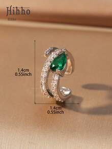 Hihho 1pc Colorful Gemstone Inlaid Fashion Multi-Layer Cubic Zirconia Retro C-Shaped Floral Ear Cuff, Geometric Design Copper Jewelry For Women - Silver - View 16