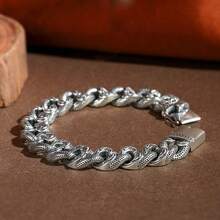 1件嘻哈男士超大扁平链复古首饰，心形藤蔓图案手链，时尚高端