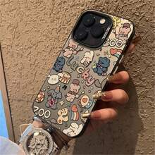 Kawaii Lucky Cute Cartoon Animal Phone Case For  13/14/15/16 - Shockproof Cover, Whimsical Playful Pattern Design - Multicolor - Ver 3