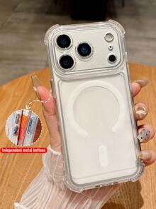 TPU Corner Air Cushion Anti-Fall Magnetic Charging Protective Case Compatible With IPhone 17 Pro Max/17 Pro/17 Air/17 New Model, Transparent Wireless Charging, Lens Protection, Electroplated Buttons, Anti-Fall, Anti-Oil - Silver - View 18