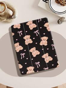 Cartoon Bear Protective Case Compatible With Air 4/5 10.9 Inch, 7/8/9th 10.2 Inch, With Built-In Pencil Slot Compatible With Samsung Tab S6 10.4 Inch, Tab A7 Lite 8.7 Inch, Kindle Paperwhite 12th Gen 2024,Ins Style Leather Case, Valentine's Day, New Year Gift - Multicolor - View 2