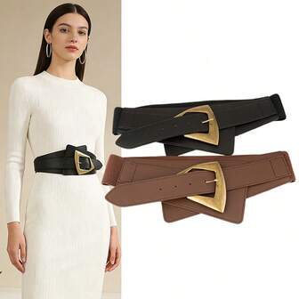 1pc Women's Wide Vintage Elastic Waist Belt, PU Leather Material, Fashion Versatile, Can Be Used As Decoration For Suits, Dresses, Jackets, Corsets, Suitable For Halloween, Cosplay, And Summer Wear