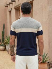 Men's Casual Commuting Contrast Color Knit Sweater - Royal Blue - View 3