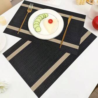 2–6 st. rektangulära randiga PVC-vävda bordsunderlägg, tvättbara, lätta att rengöra, avtorkningsbara, halkfria, värmetåliga, för rumsinredning, matbordsdekoration, heminredning, lämpliga för högtider, fester, födelsedagar, bröllop och middagar