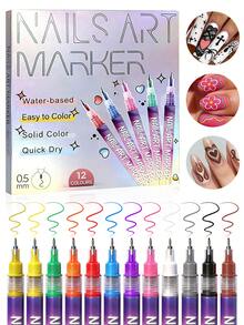 1set Nail Doodle Pen, 12-Color Acrylic Paint Pen, Nail Paint DIY Quick Drying Dot Stitching Pen, Precision 3D Doodle Nail Art Pen, Nail Art Pen Set, Quick Drying, Suitable For Home And Salon DIY,Valentine's Day Nail Supplies Gift Graduation Gifts - 彩色 - 查看 3