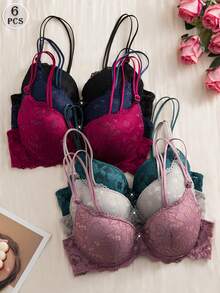 6-Pack Floral Lace Lift Bras - Precision Numbered Fit & Assorted Colors | Underwire Support - Multicolor - View 2