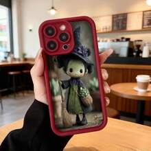 Cubierta de teléfono con diseño de bruja mágica verde y sombrero negro con flor púrpura para iPhone 14 Pro Max funda protectora de silicona negra ideal para uso diario en cafeterías y salas de estar,Aplicable a los teléfonos de la serie Apple y Galaxy - Blanco - Ver 5