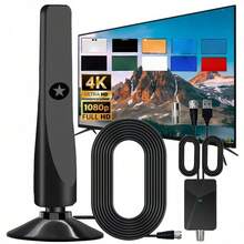 250英里以上范围室内电视天线，数字高清电视放大器天线，带16.5英尺同轴高清电视电缆，4K 1080P天线电视接收器（无记忆或系统）