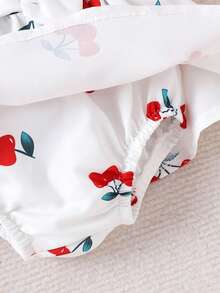 1pc Infant/Toddler Girls' Cute Cherry Print White Bodysuit, Summer