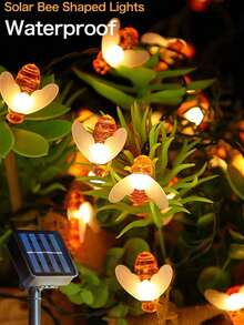 1 bộ đèn dây hình ong dễ thương chạy bằng năng lượng mặt trời, 20 bóng/50 bóng/100 bóng, dài 5m/7m/12m, 8 chế độ chiếu sáng, thích hợp cho sân vườn ngoài trời, hàng rào, hiên nhà, trang trí Giáng sinh, tiệc tùng, đám cưới [Năng lượng mặt trời] - Màu trắng ấm áp - Xem 4