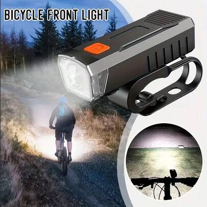 1个可充电自行车前灯，USB接口，LED多功能手电筒，易于安装，适用于骑行，男女皆宜，公路骑行，夜间骑行。