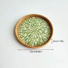 8.66-Inch Diameter X 1.18-Inch Height Handmade Rattan Woven Round Desktop Storage Tray - Multicolor - View 12