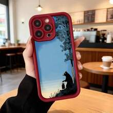 Funda para teléfono con diseño de oso sentado bajo árbol azul y cielo claro color negro para uso diario en cafeterías y espacios exteriores,Aplicable a los teléfonos de la serie Apple y Galaxy - Burdeos - Ver 2