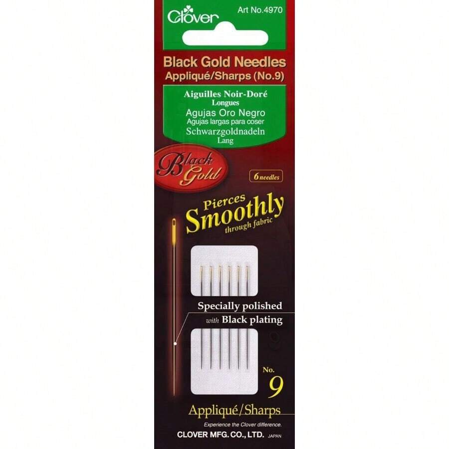 Clover Black Gold Applique Sharps Needles-Size 9 6 Pkg - negrodorado - Ver 1