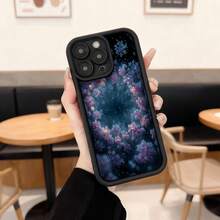 Cubierta de teléfono con borde negro diseño floral estrellado azul púrpura para uso diario en cafeterías y espacios urbanos,Aplicable a los teléfonos de la serie Apple y Galaxy - Negro - Ver 1