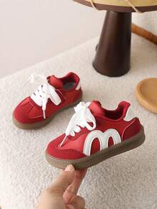 1 Pair Kids Shoes, New Autumn Girls Sports Shoes, Boys Casual Sneakers, Breathable Soft Sole Anti-Slip Running Shoes - Red - View 3