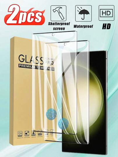 2 piezas Protector de pantalla de vidrio templado compatible con Samsung S23 Ultra, desbloqueo de huella dactilar, a prueba de roturas, resistente al agua, antihuellas, anti-caídas, anti-arañazos, compatible con Samsung S21/S21 Plus/S22/S22 Plus/S23/S23 Plus/S24/S24 Plus/S24 Ultra/S25/S25 Plus/S25 Ultra/S26 Ultra/S26/S26 Plus Accesorios esenciales para la protección de la pantalla, aplicable a protección diaria, oficina, hogar Protector de pantalla de teléfono a prueba de golpes, resistente a caídas, resistente a arañazos