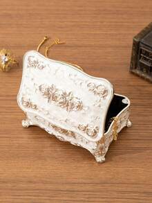 1pc Vintage Creative Three-Dimensional Carved Home Decoration Jewelry Storage Box Ring Craft European Box - Bạc - Xem 3