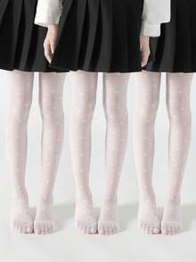 1/3 Pack Girls/Kids Heart Pattern Thin Casual Comfortable Durable White Stockings, Breathable Skin-Friendly Mesh Socks, Cute & Fashionable For Back To School, Home Wear, Birthday Party, Stage Performance - White - View 7