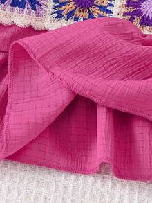 女童玫红色无袖上衣和阔腿裤两件套，休闲时尚，适合春夏穿着 - 玫紅色 - 查看 6