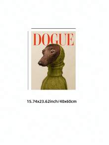 1幅无框“DOGUE”趣味狗狗绿色毛衣动物墙艺术帆布海报，充满奇思妙想的宠物爱好者装饰画，宿舍必备，生日礼物和派对装饰，复古幽默风格卧室装饰，美观的房间装饰，墙面装饰画，大学宿舍必备 - 彩色 - 查看 12