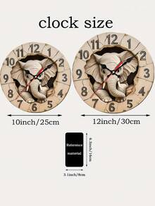 1pc 10"/12" Round Wooden Silent Wall Clock, Creative Elephant Design, Numeric Display, Battery Powered, Flat Bezel, Suitable For Living Room, Bedroom, Guest Room, Home & Office Decor, Great Gift - Battery Not Included - Multicolor - View 7