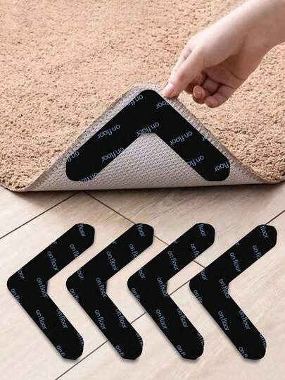 4/8/20pcs L-Shaped Anti-Slip Carpet Stickers & Adhesive, Suitable For Living Room, Dining Room, Bathroom Tiles And Wooden Floors, Prevent Carpet Movement And Sliding, Ensure Flat And Secure Carpet, Innovative Design, Also Can Be Used As Shelf Liners