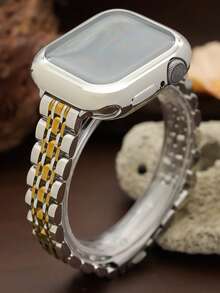 1条可调节14毫米银色和金色金属表带，兼容 38毫米、40毫米、41毫米、42毫米、44毫米、45毫米、46毫米、49毫米，时尚优雅的女士智能手表配件，表带和保护壳，TPU软屏幕保护膜，适用于 Ultra 3/2/1 SE S11/S10/S9/S8/S7/S6/S5/S4/S3/S2/S1 - 銀間金色 - 查看 4