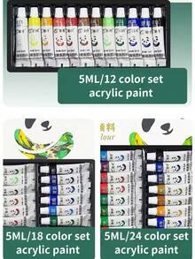 Ensemble de peinture acrylique 24/18/12 couleurs 5ML, peinture acrylique 24 couleurs, non décolorante, pigment riche, convient aux débutants, enfants, adultes, artistes, applicable aux artisanats sur canevas, peinture sur bois, parfait pour les artistes, étudiants, artisanat, murs, vêtements - Multicolore - Voir 8